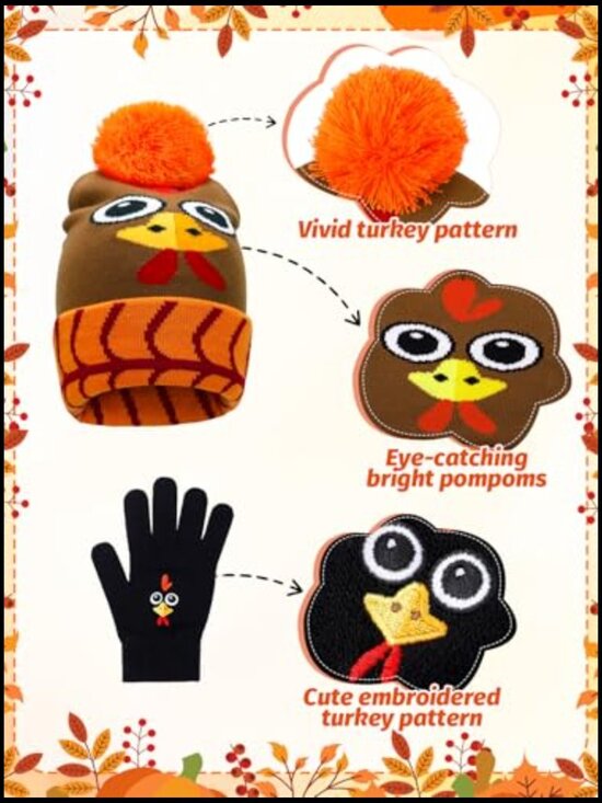 Turkey Beanie Hat and Gloves Set for Thanksgiving Trot Runners main image 5